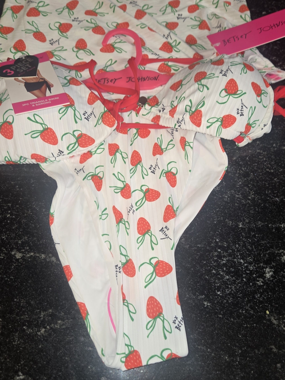 Betsey Johnson White Bikini with Red Strawberry Print